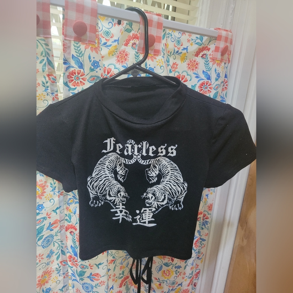 Fearless black crop top with tie in the back